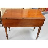 Late 19thC Drop Leaf Mahogany Side Table, on turned legs, 35”l, extends 36”w