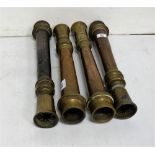 4 x late 19thC Copper and Brass Fire Hose tops, all stamped, 19”tall