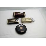 4 x snuff boxes - one 3” cylindrical sl pl inscribed Joseph Newman, one initialled round black,