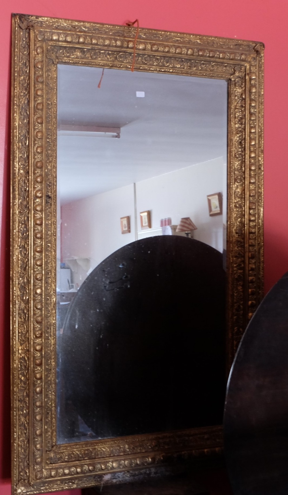 Large Carved Wood Gilt Framed Wall / Hall Mirror with heavily impressed and raised double borders,