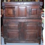18th Century Jacobean oak buffet sideboard, stamped 1731, 2 upper doors above 2 doors below,
