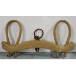 Hardwood oxen yoke with metal ring, 44"w