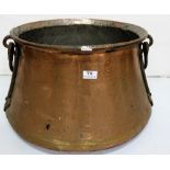 19th Century Circular copper pot with metal straps and carrying handles, 23" dia