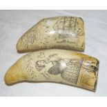 2 Whale’s teeth/Scrimshaws (possibly replicas) -1 etched “Ship Romulus”, “Dearest Rose”, “October
