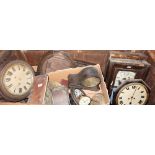 Assorted collection of mantle and wall clocks, all for restoration, also some parts (in grain bin)