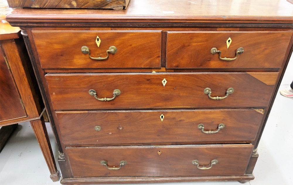 Georgian Mahogany Chest of 5 drawers, on bun feet, 43” wide