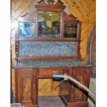 19thC Rosewood Wash Stand, profusely marquetry inlaid, with a breakfront black marbled top, mirror