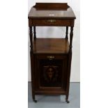 Inlaid Edwardian mahogany Purdonium with apron drawer and fall front lower cabinet