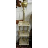 3 Tier Victorian Brass Standard Oil Lamp, with beige marble shelves, 60”h x 12”w