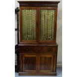 Regency Mahogany secretaire bookcase, moulded pediment over 2 brass grill insert doors enclosing 4