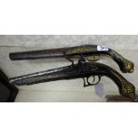2 x similar Persian Musket Pistols with brass hilts (one double barrelled), one 18” & one 14.5”