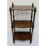 19th Century mahogany 3 tier whatnot, 3 serpentine shaped shelves with bobbin shaped supports, 18"