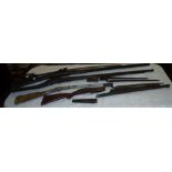 2 x 19thC Muskets, 4 x bayonets & 1 x Sabre Sword (7)