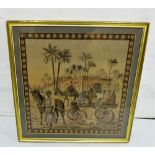 Egyptian Woolwork – market scene, in gold frame