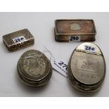 4 x silver plated snuff boxes - 2 curved shape, “The Welsh, Servia Salonica Gallipoli Dardanelle,