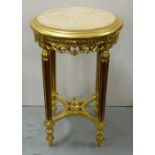 Circular Gilt Occasional/Lamp Table, with beige marble top, 19” dia x 28”h