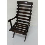 Miniature walnut deck chair with slatted seat and back, 12"w x 24"h
