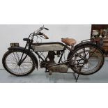 Triumph Motorbike, red leather seat, Reg 14C2, dated 1914