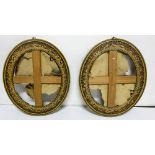 Matching Pair of Hand Decorated Maltese late 19thC Oval Picture Frames, pine cross stretchers,