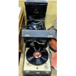 Two wind-up gramophones in rectangular cases (1 HMV & 1 Decca)