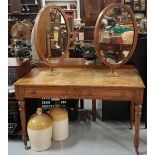 Victorian pitch pine dressing table, mounted with twin swivel mirrors, 2 drawers, 48"w x 58"h