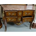 Louis IX Style Kingwood Chest of Drawers/Commode, the red marble serpentine shaped top over three