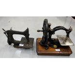 2 miniature hand sewing machines – Wilcox New York with mahogany carrying case & 1 unbranded (2)