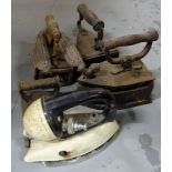 5 old metal clothes irons (1 electric)