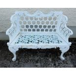 Pair of Cast Iron Garden Benches, horse-shoe shaped designed backs, fretwork seats, 41”w (2 x 2