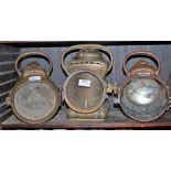 3 large copper cased storm lanterns (1 without glass front)