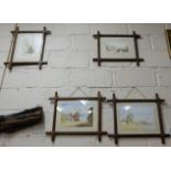 Set of 4 watercolours, in oak aesthetic shaped frames