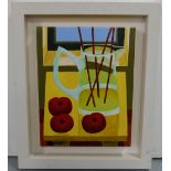 Graham Knuttel, “Still Life, Fruit and Jug”, 14”h x 11”w, contemporary white frame