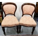 Set of Six WMIV Mahogany Balloon Back Dining Room Chairs, on turned and reeded legs and