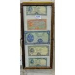 Framed Collection of Irish “Lady Lavery” Notes – £1 1959, £1 1965, £10 1943, £10 1965, £5 1965 (5,