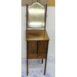 19thC Mahogany Narrow Gents Washstand, with a pivoting upper mirror, 15.5”w x 55”h