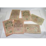 6 Russian Rouble notes, 4 x 10 Roubles 1909 and 2 x 3 Roubles 1905 (6)