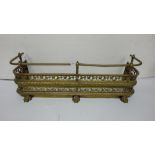 Victorian Tiered Brass Fender, fretwork design, with paw feet, 42”w (internally)