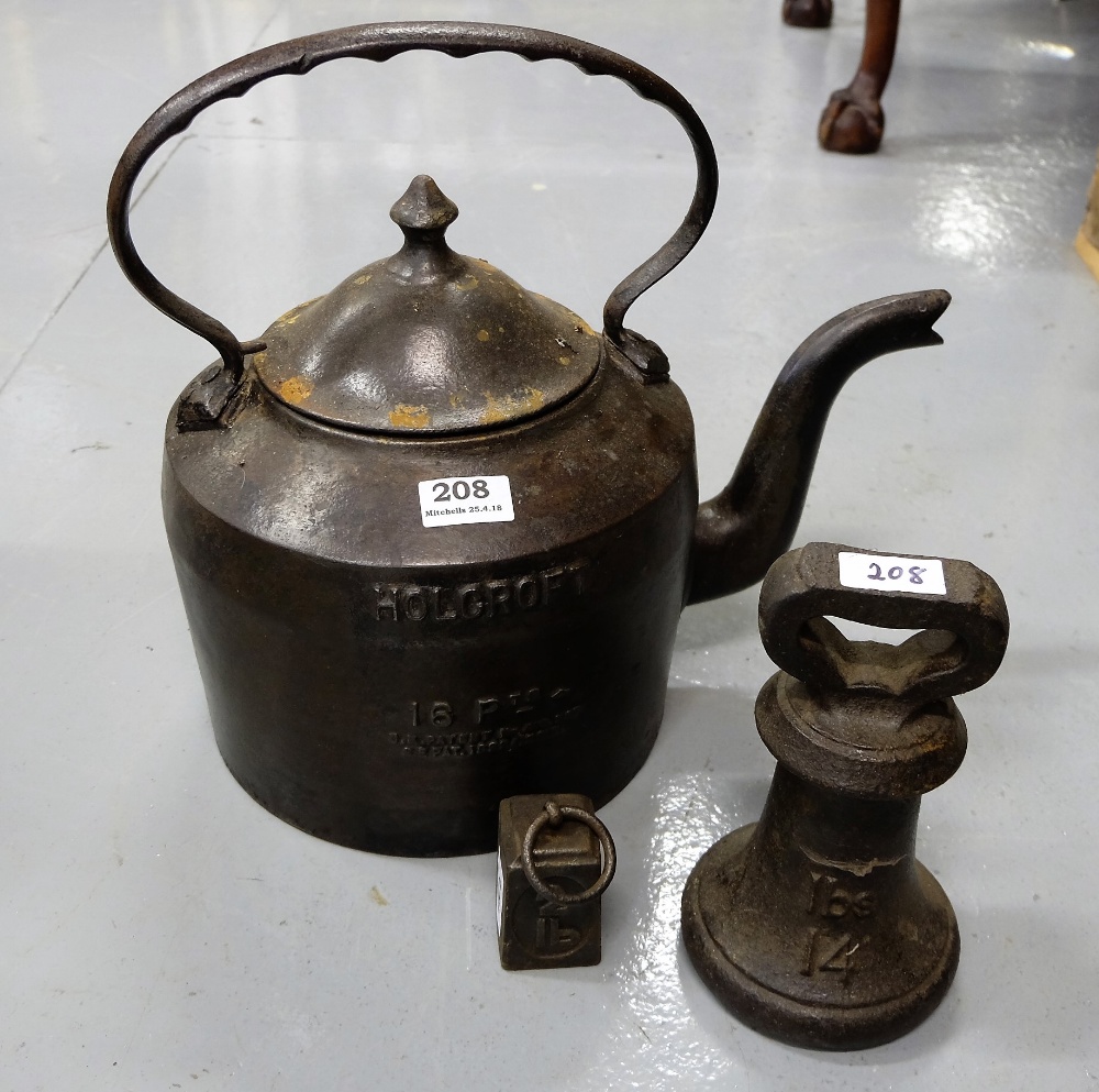 Holcroft 16 Pints Cast Iron Kettle & 2 metal weights (3) - Image 2 of 2