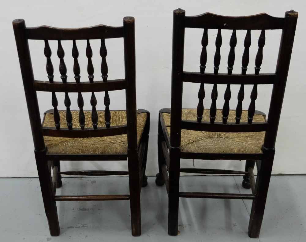 Set of 6 similar oak kitchen chairs, 19th Century with turned spindle backs and double stretchers, - Image 3 of 3
