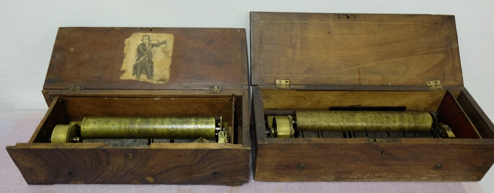 2 Edwardian Swiss musical boxes, inlaid cases (no winding handles)