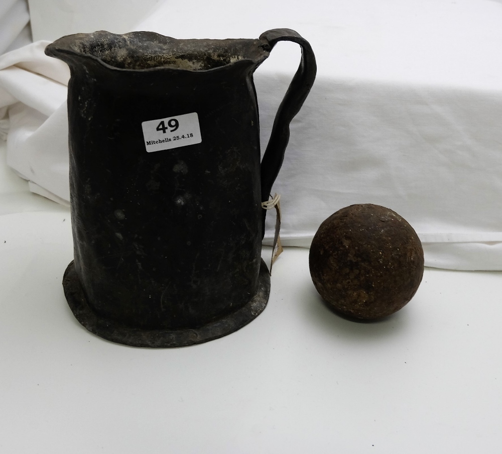 16th Cannon Stalk Jug & a cannon ball (2)