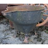 Original Irish Metal Famine Pot, with pourer, raised on 4 feet, 3ft dia x 32”high