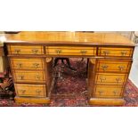 19th Century aesthetic style Satinwood kneehole pedestal writing desk, lovely feathered grain top