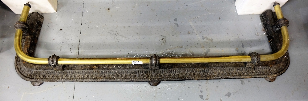 Cast Iron Fender with round brass upper rail, 43” inside