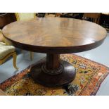 Circular William IV Rosewood dining table on a circular pod, 47"dia, 29"h
