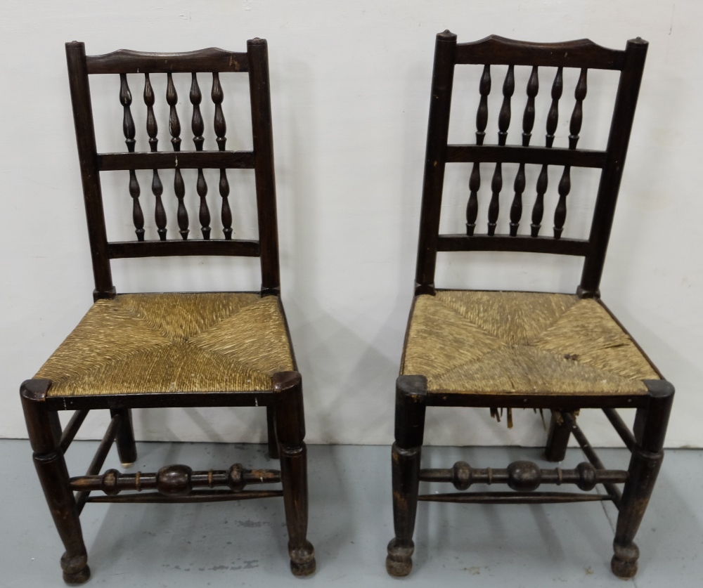 Set of 6 similar oak kitchen chairs, 19th Century with turned spindle backs and double stretchers, - Image 2 of 3