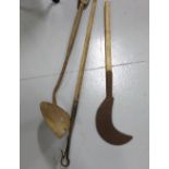 3 farm tools with wooden handles incl. 1 scythe