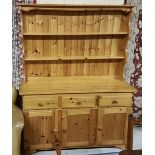 Modern knotted pine kitchen dresser, 3 drawers and 3 cabinet doors, 54"w x 70"h