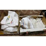 Box of table linen, white with mostly floral embroidery