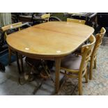 Modern beech kitchen table with set of 5 chairs & a pair of pine kitchen chairs, painted green (7)